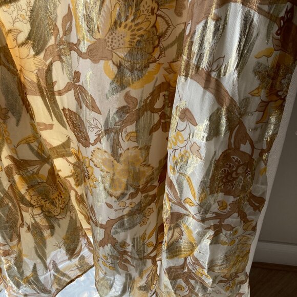 Talbots Midi Dress Womens 14 Gold Romantic Florals Flare Glitter Party Belted - Picture 12 of 16